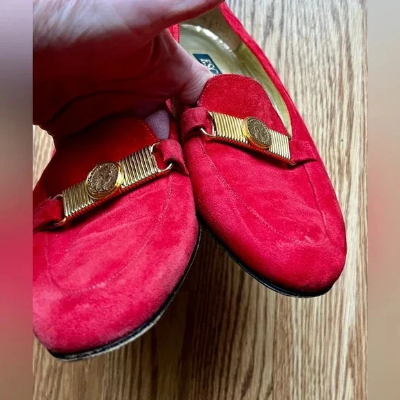 Escada Women's Shoes Suede Red/Orange Loafers Flats Size 8 - VINTAGE - Picture 7 of 9
